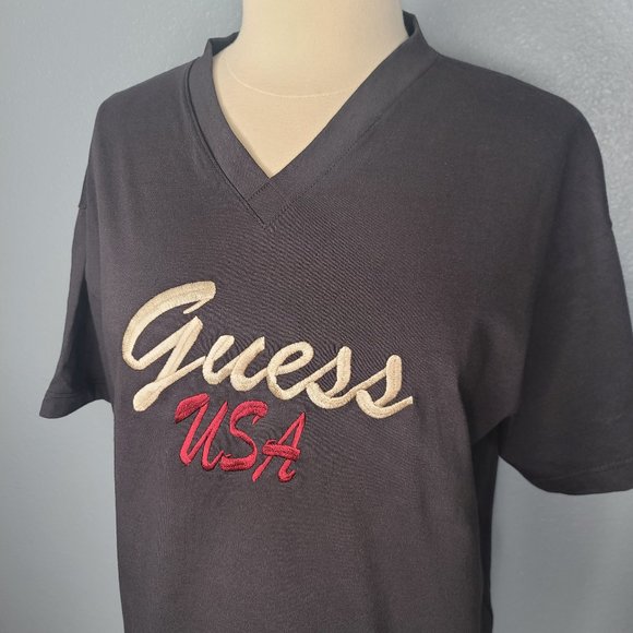 VTG Embroidered Guess Short Sleeve V-Neck T Shirt - Picture 2 of 10